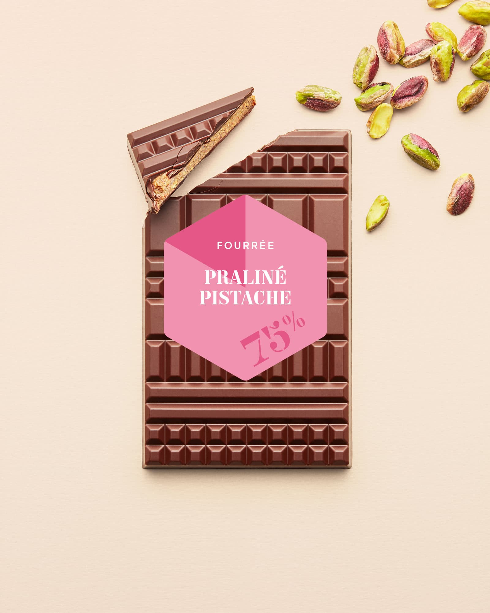 Tablette chocolat noir praliné pistache - Émotions Sucrées